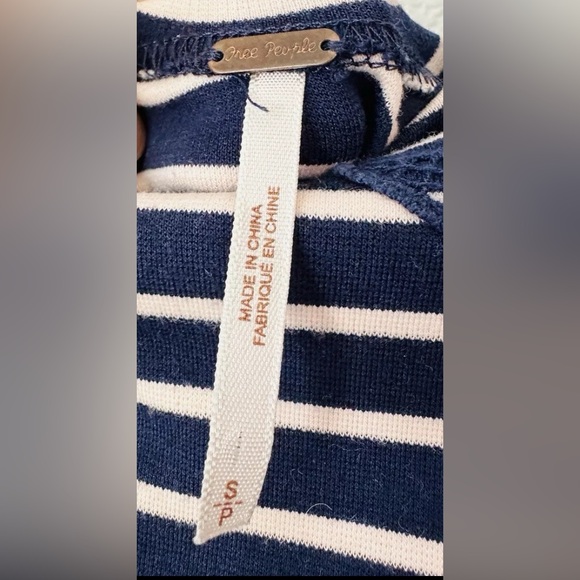 Free People Navy Peachy Cream Striped Lace Appliqué Open Back Mini Dress Size S - Picture 12 of 12